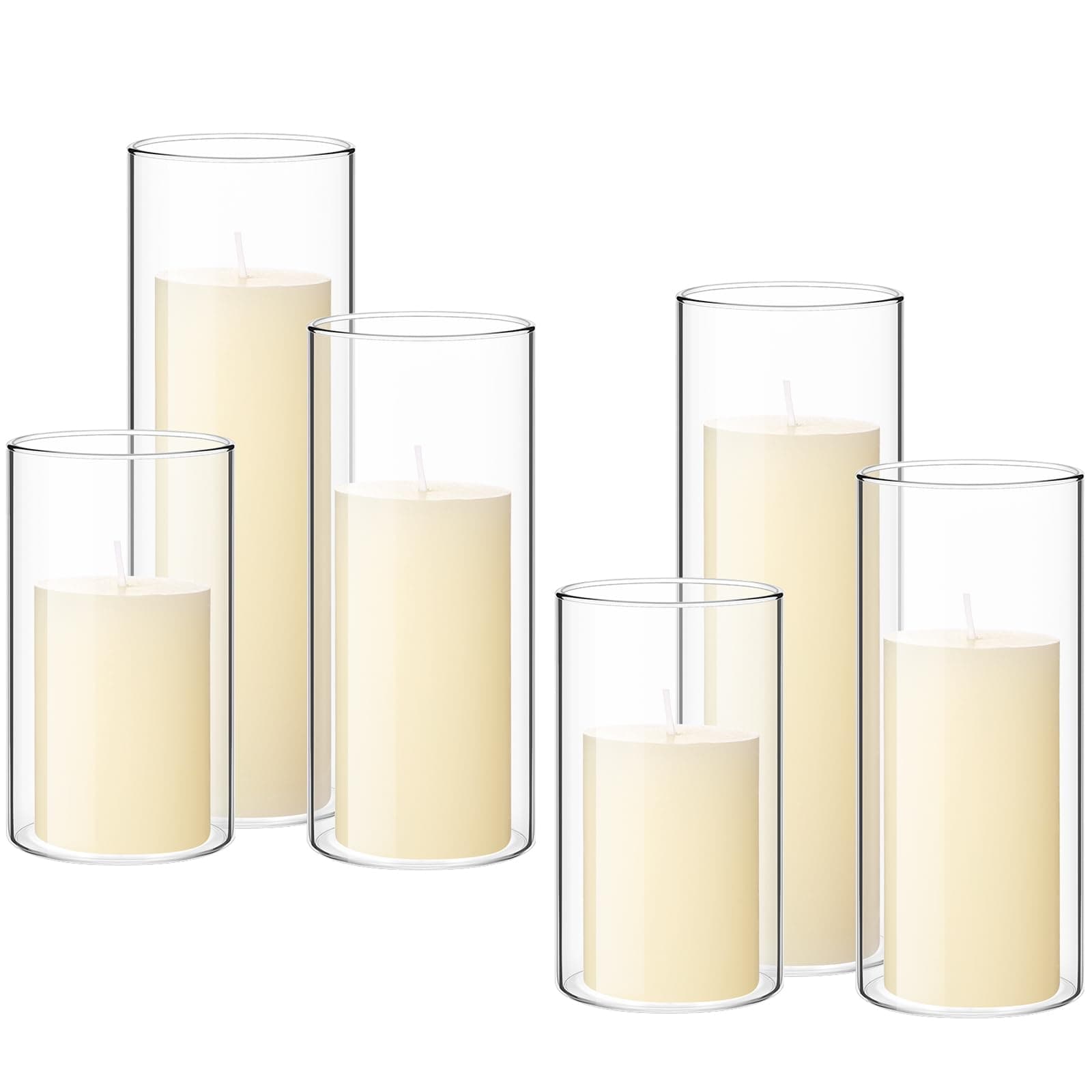 Sure, here's a refined and simplified version of the original title:
Shihanee 6-Piece Set: Pillar Candles & Glass Cylinder Vases for Wedding Centerpieces