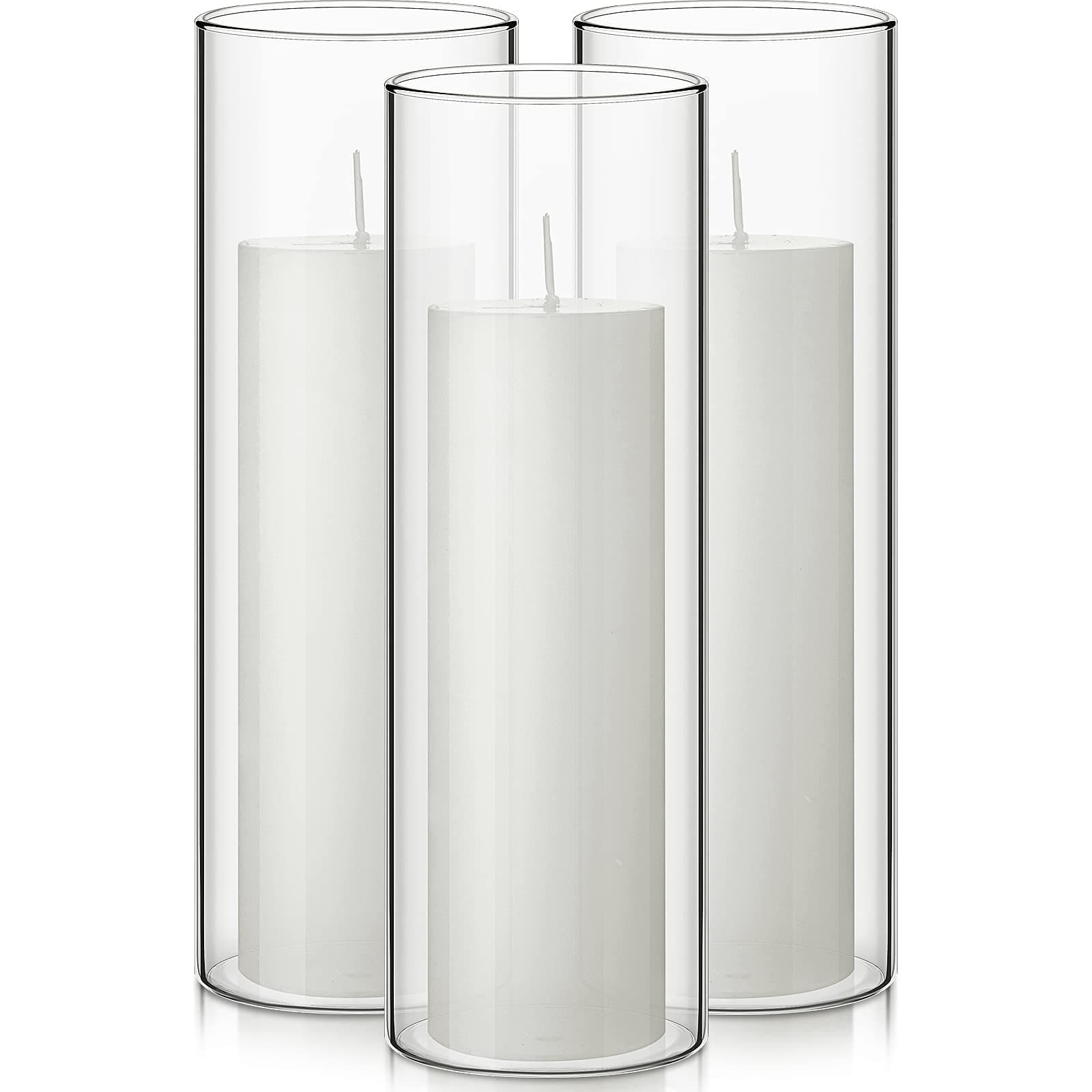 Elegant White Pillar Candles and Glass Holders for Wedding Centerpieces
