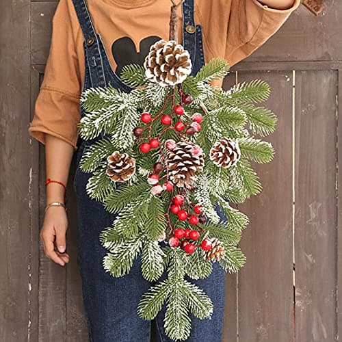 2Pcs Winter Christmas Teardrop Swag with Berries Pine Cones Home Decor