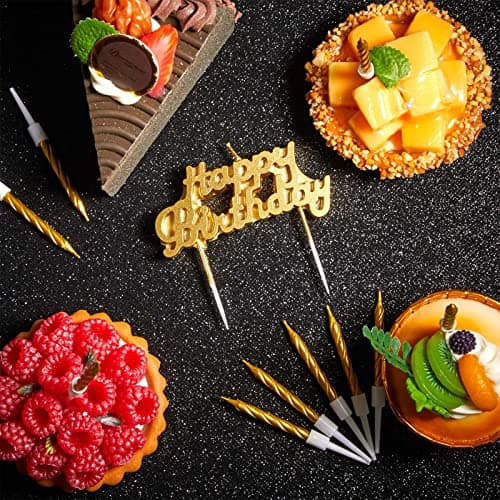 MTLEE Gold Happy Birthday Thin Spiral Candles Topper for Cake Decoration Party Supplies