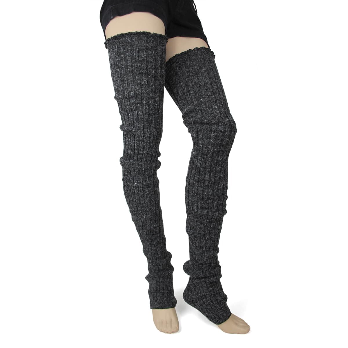 Foot Traffic Women's Super Long Charcoal Cable-Knit Leg Warmers