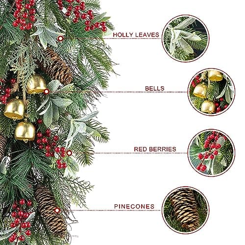 Glitzhome Teardrop Floral Winter Swag Wreaths, Artificial Hanging Decor