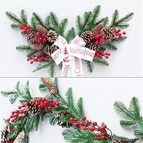 Pine Needle Door Wreath with Red Fruit, 22in Christmas Swag Decoration