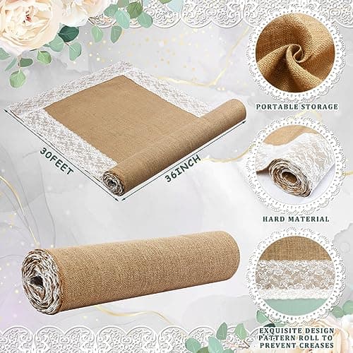Preboun 36" x 30ft Natural Burlap Wedding Runner for Outdoor Aisles