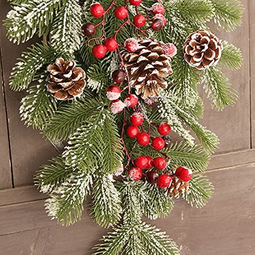 2Pcs Winter Christmas Teardrop Swag with Berries Pine Cones Home Decor