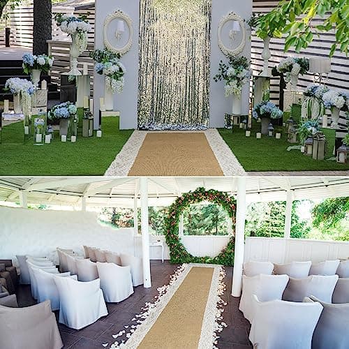 Preboun 36" x 30ft Natural Burlap Wedding Runner for Outdoor Aisles