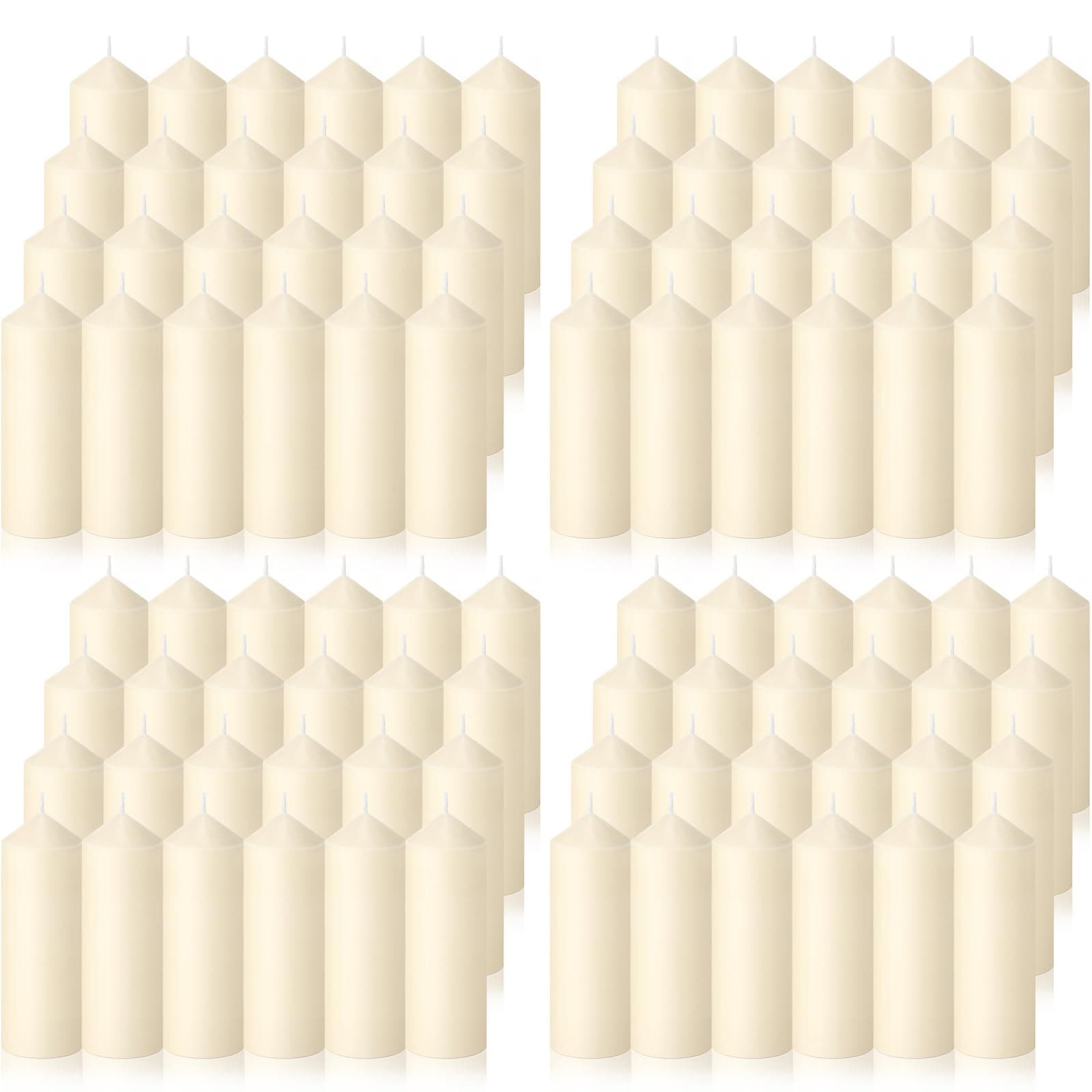 40 Pack of Ivory Pillar Dinner Candles - Unscented, Dripless, Clean Burning - 2x4 Inch