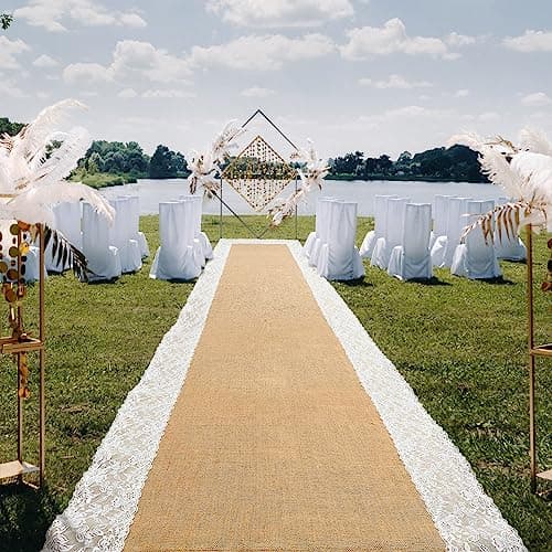 Preboun 36" x 30ft Natural Burlap Wedding Runner for Outdoor Aisles