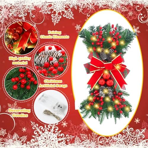 4 Pack Red Teardrop Christmas Wreath Decorations for Front Door (4PCS)