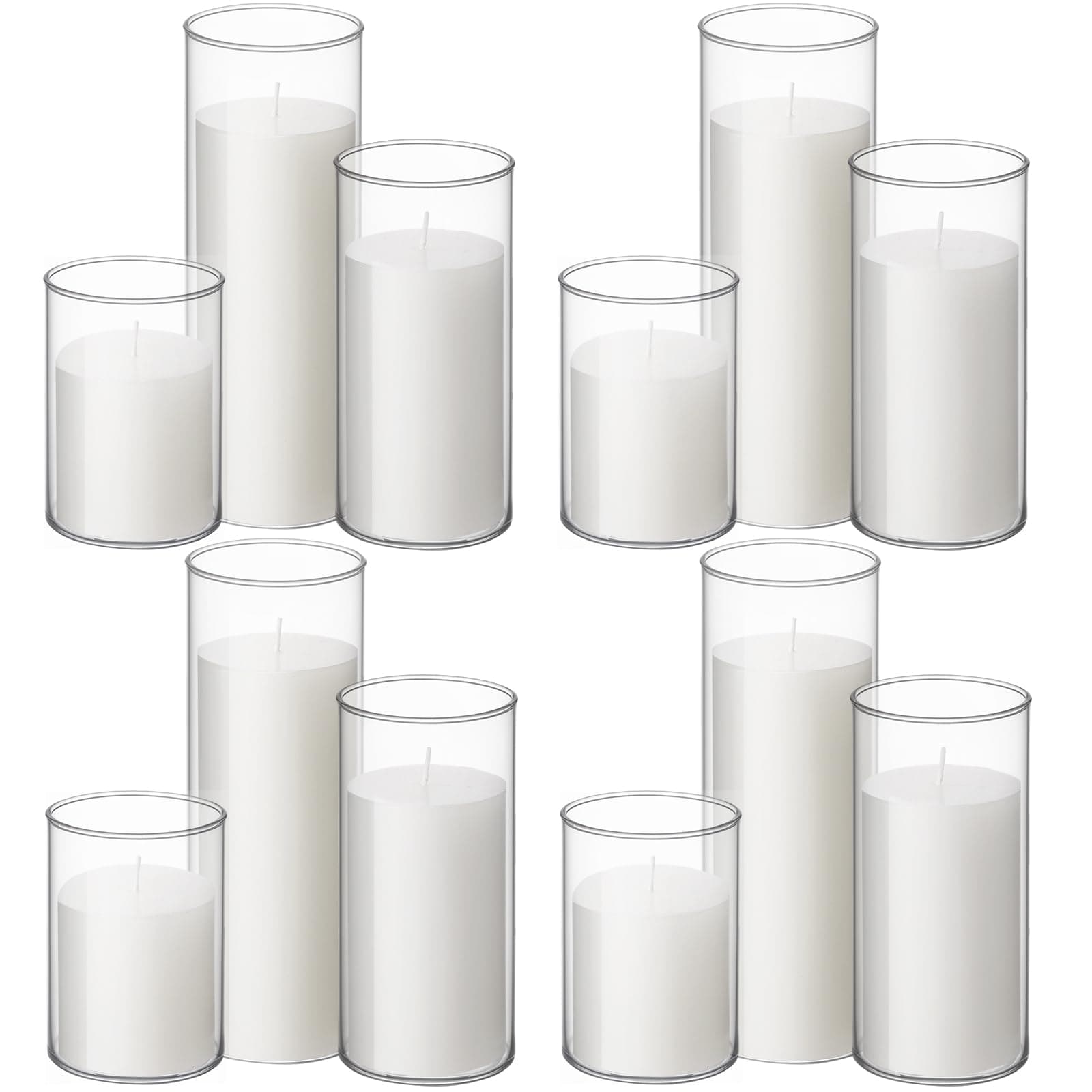 Shihanee Set of 12 Pillar Candles & Glass Vases for Wedding Centerpieces