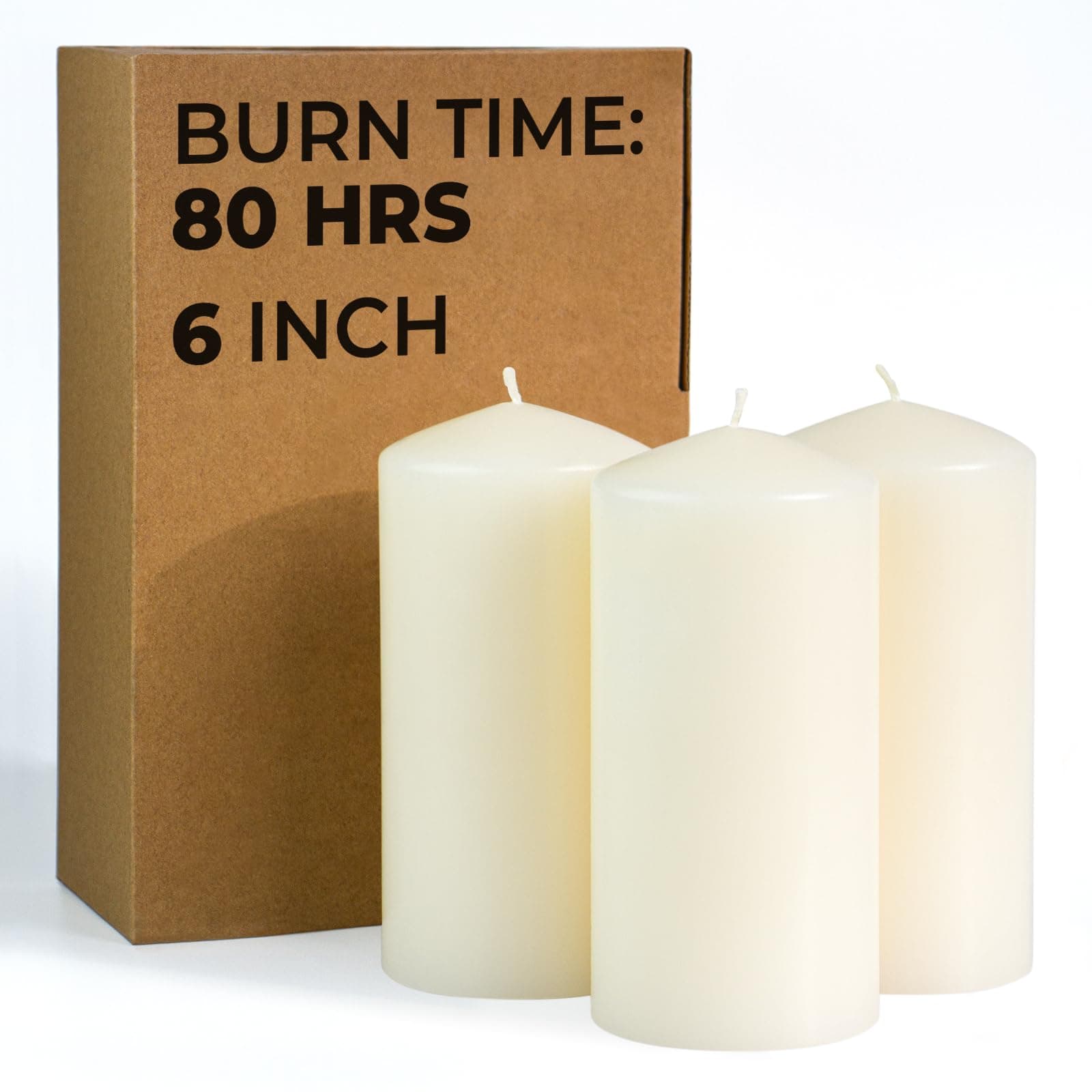 CANDWAX 3-Piece Ivory Large Pillar Candle Set - Long Burning Cylinder Candles