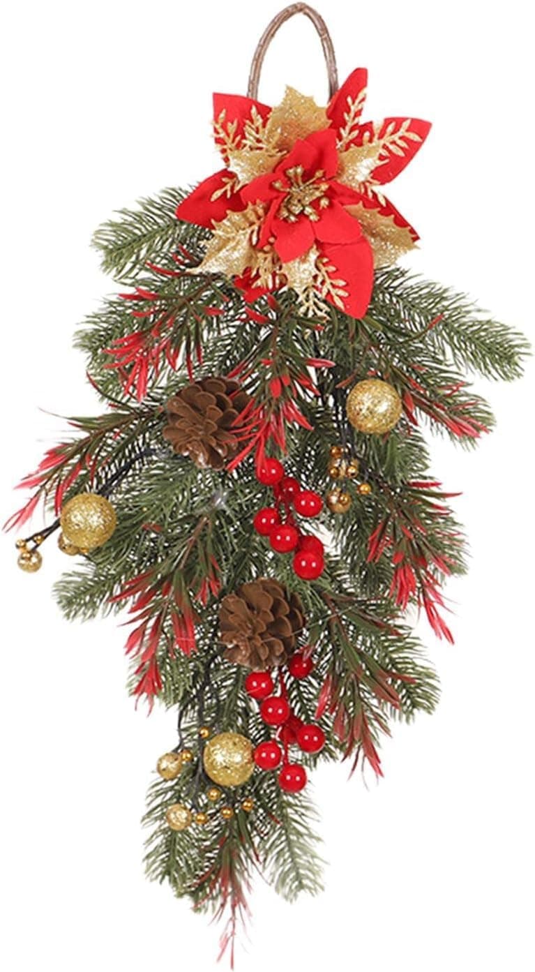 Red Artificial Teardrop Swag Wreath for Christmas Party Decor