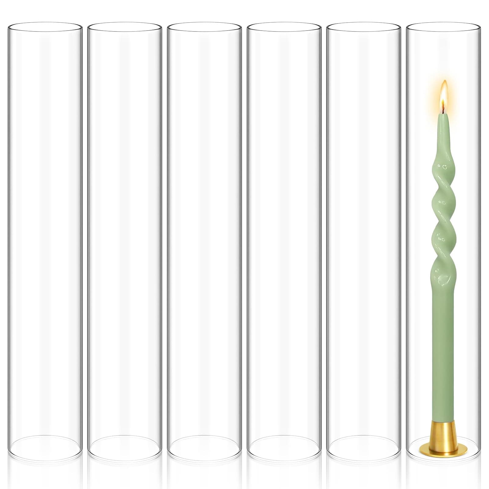 Showgeous 6 PCS Clear Glass Hurricane Candle Holders, D:2.5" H:14"