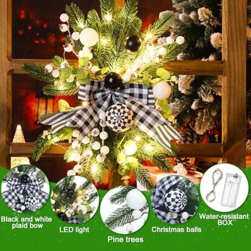 Hotop Black & White Prelit Teardrop Christmas Wreaths Staircase Decoration