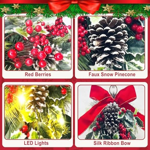 24” Pre-Lit Artificial Greenery Teardrop Swag for Xmas Decor