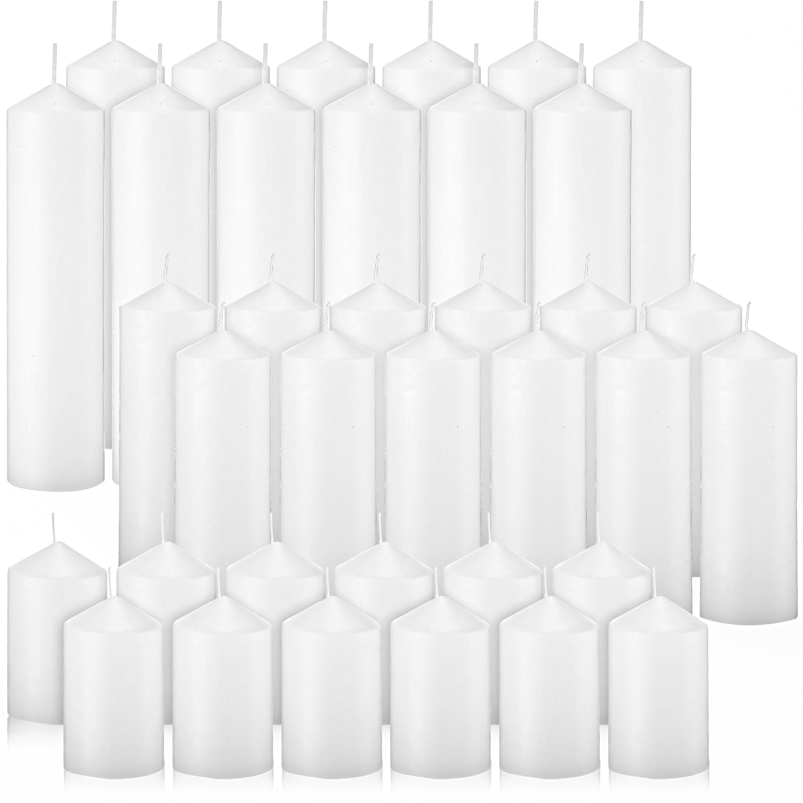 Bulk Set of 36 Long Burning Pillar Candles for Wedding, Party, and Home Use