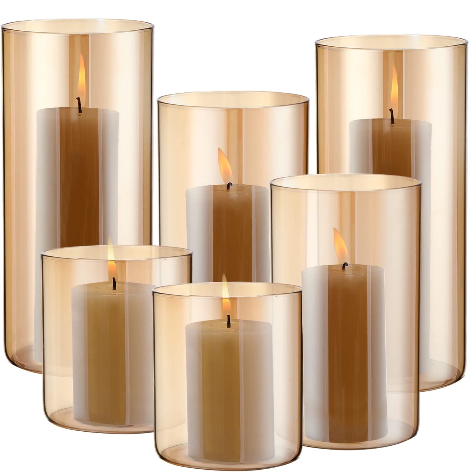 Nuenen Set of 6 Slim Pillar Candles and Cylinder Vases for Wedding Centerpiece Decoration