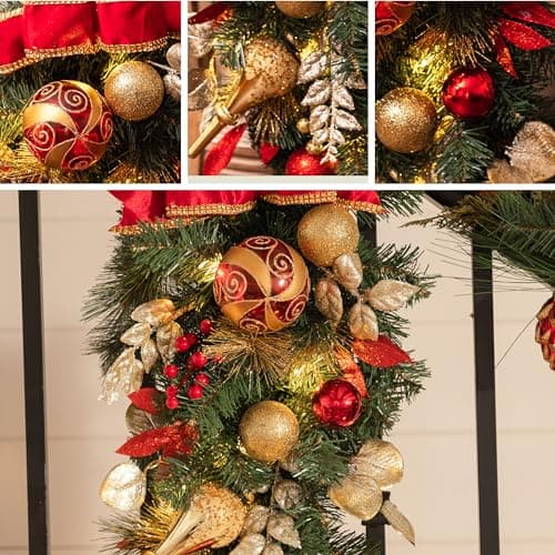 Valery Madelyn 24 Inch Red Gold Outdoor LED Swag for Home Decor