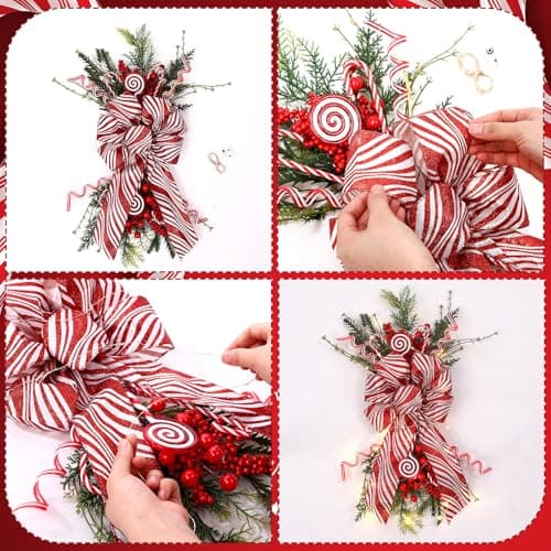 Hiboom 3 Pack 24 Inch Teardrop Prelit Christmas Swags with LED Lights