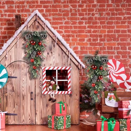 28'' Christmas Teardrop Swag with Pinecones & Red Berries for Home Decor