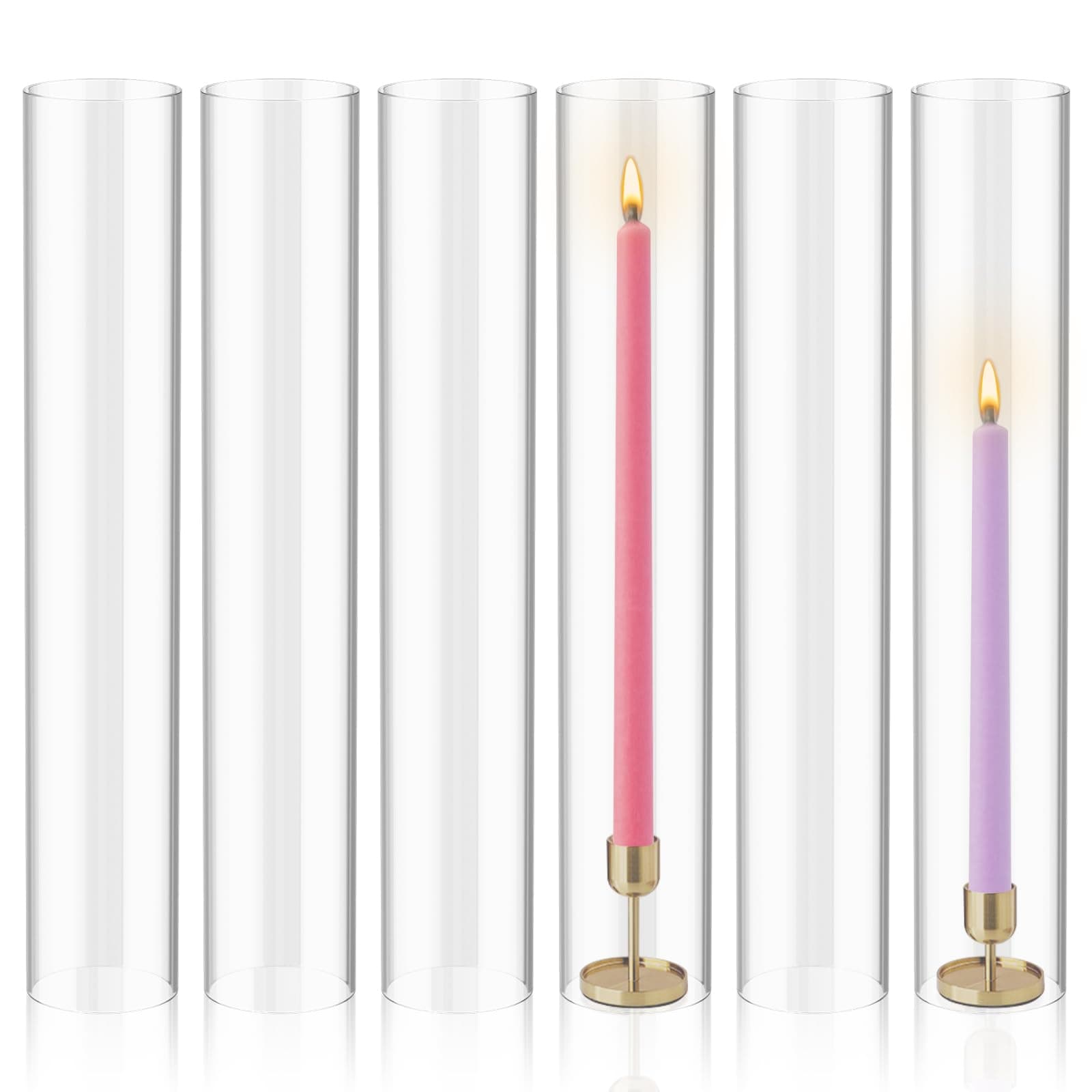Hurricane Glass Candle Holders - 6 Pcs 2.5" W x 14" H