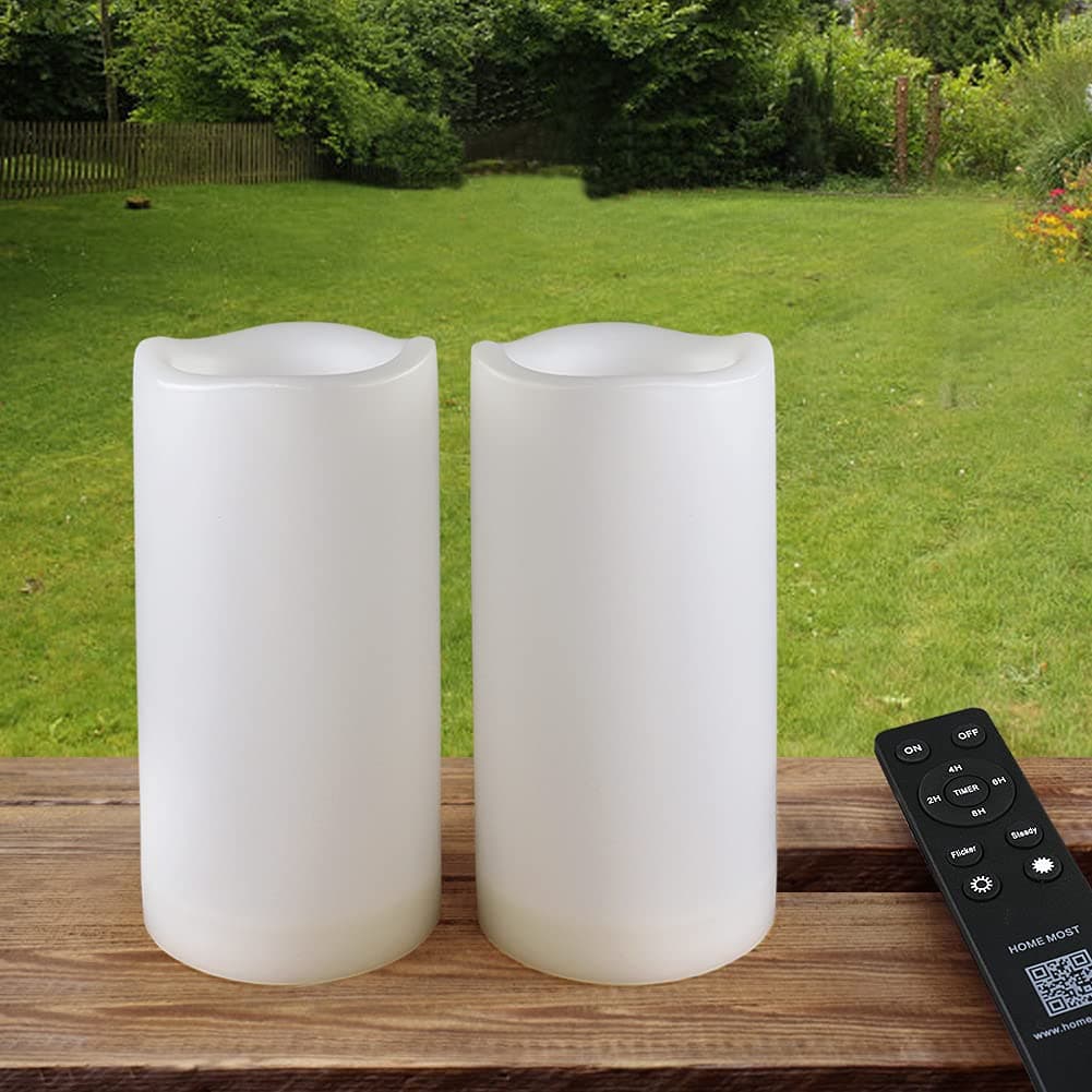 2-Pack White 3x6 LED Pillar Candles - Outdoor IP65 Waterproof Timer & Remote Operated