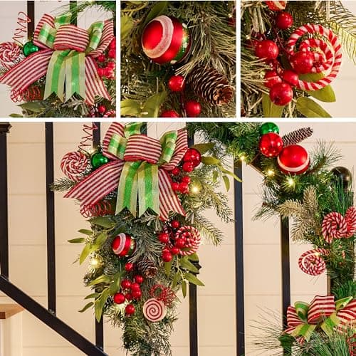 Valery Madelyn 24 Inch Red Green White Outdoor Elf Mailbox Swag with 20 LED Lights