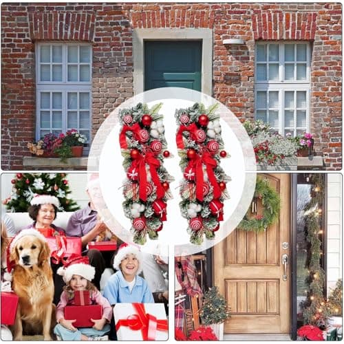 2pcs Rattan Teardrop Swag Wreaths, Christmas Dangling Ornaments