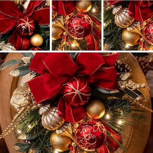 Valery Madelyn 24" Red Gold LED Outdoor Swag for Home Decor