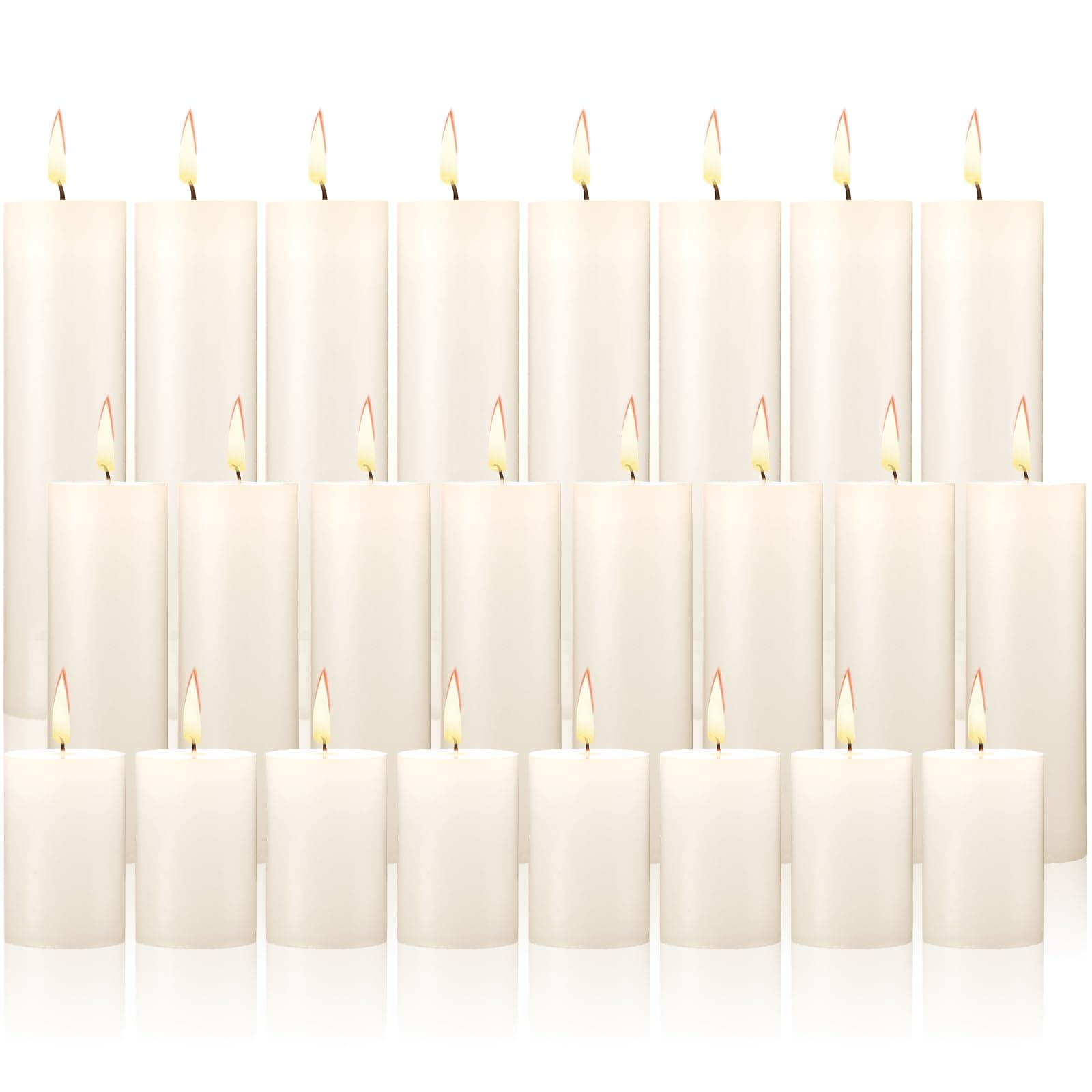 24-Piece Ivory Pillar Candle Set for Wedding, Party, and Home Spa