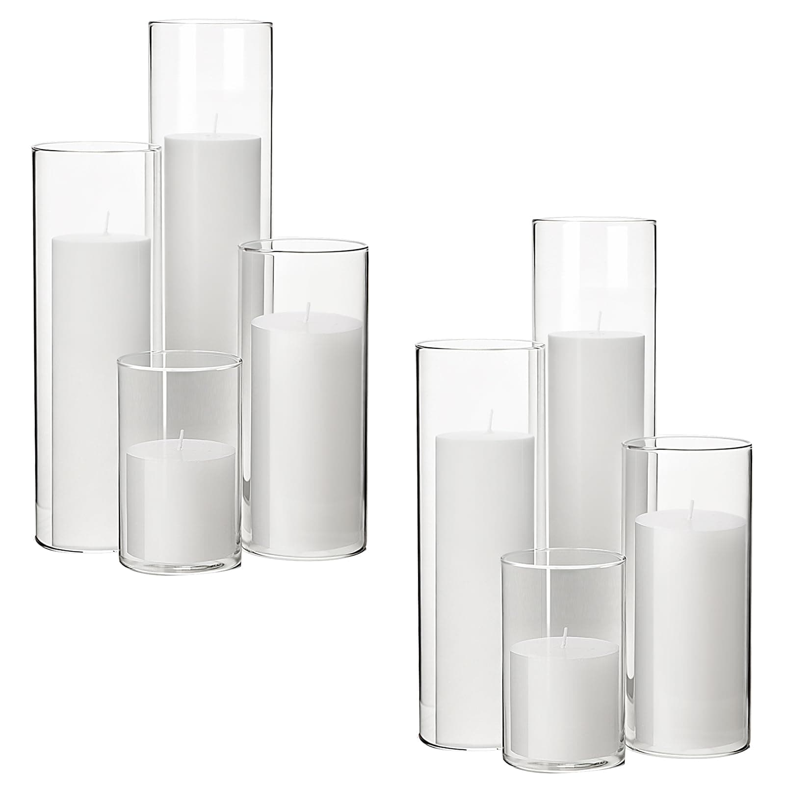 Shihanee Set of 8 Pillar Candles & Glass Vases for Home Decor (White)