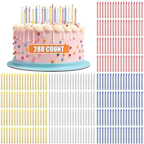 MTLEE Spiral Birthday Candles 4 Color, 288 Pcs for Cake Decorations