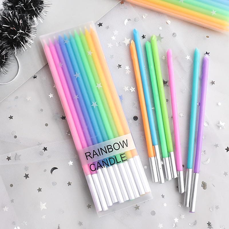 100-Count Rainbow Birthday Candles – PastelPastels, Elegant Silver Base – Perfect for Cakes, Weddings