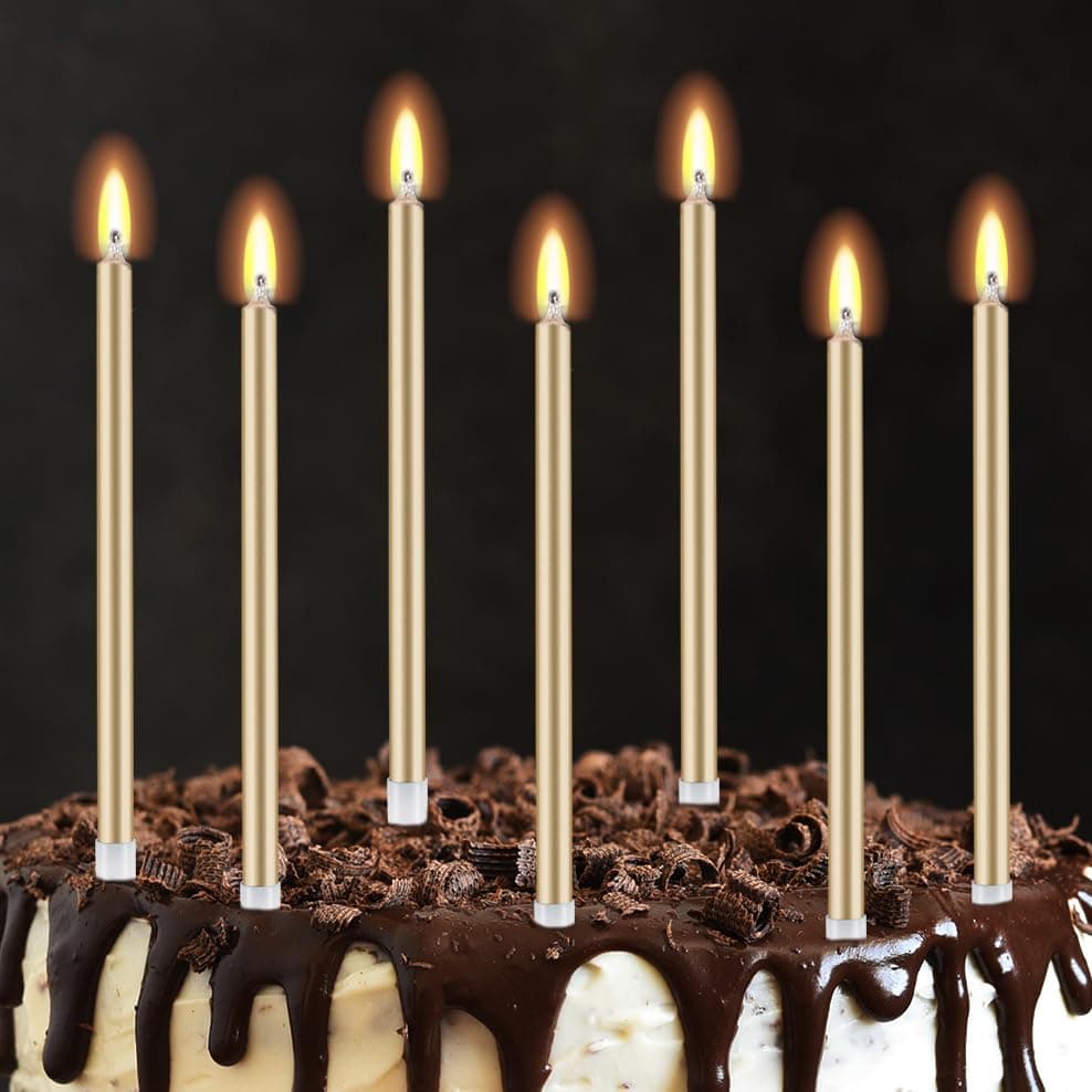 30 Pcs Long Birthday Candles - Champagne Gold, Tall & Perfect for Weddings & Partys