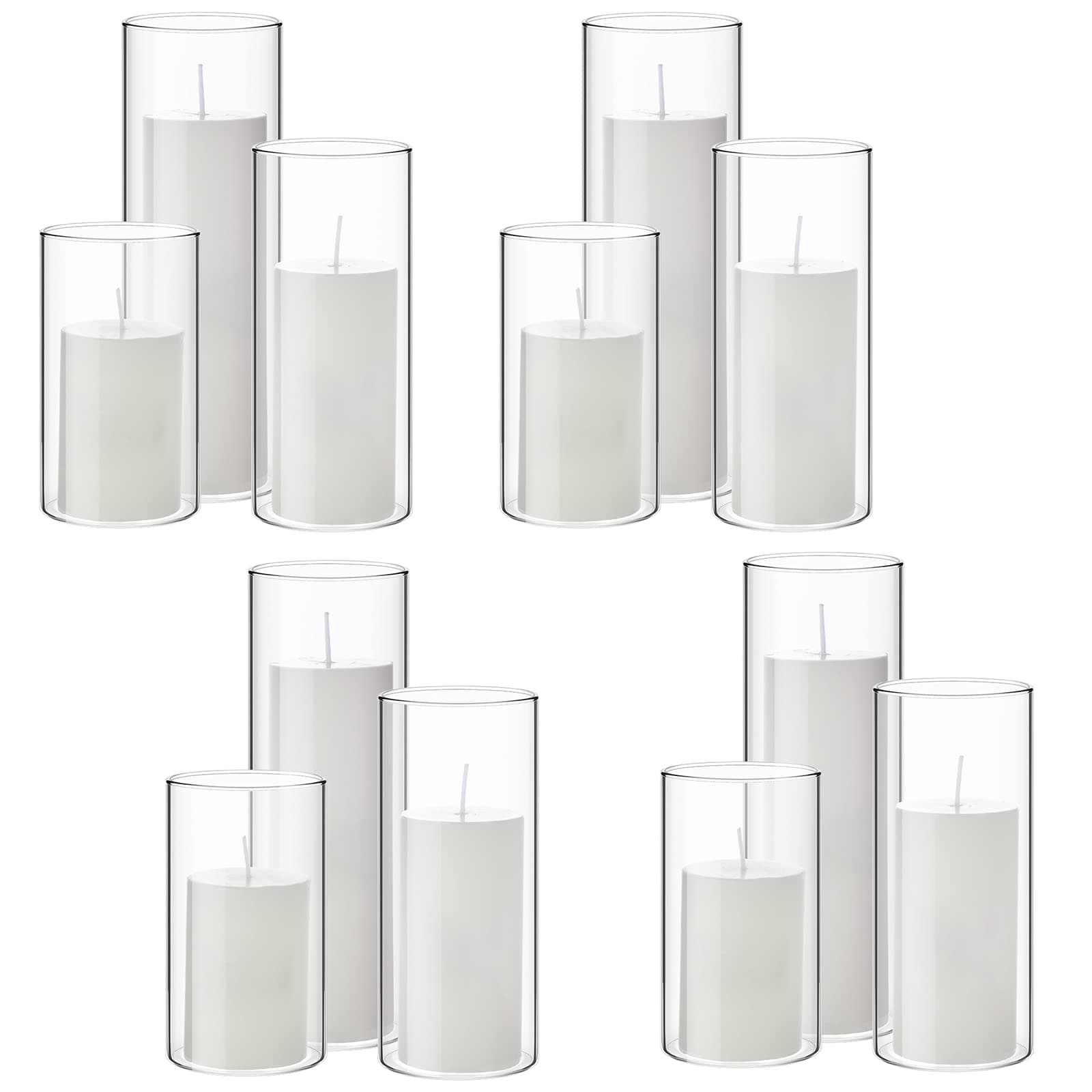 Shihanee Set of 12 Pillar Candles and Glass Cylinder Vases for Wedding Centerpieces