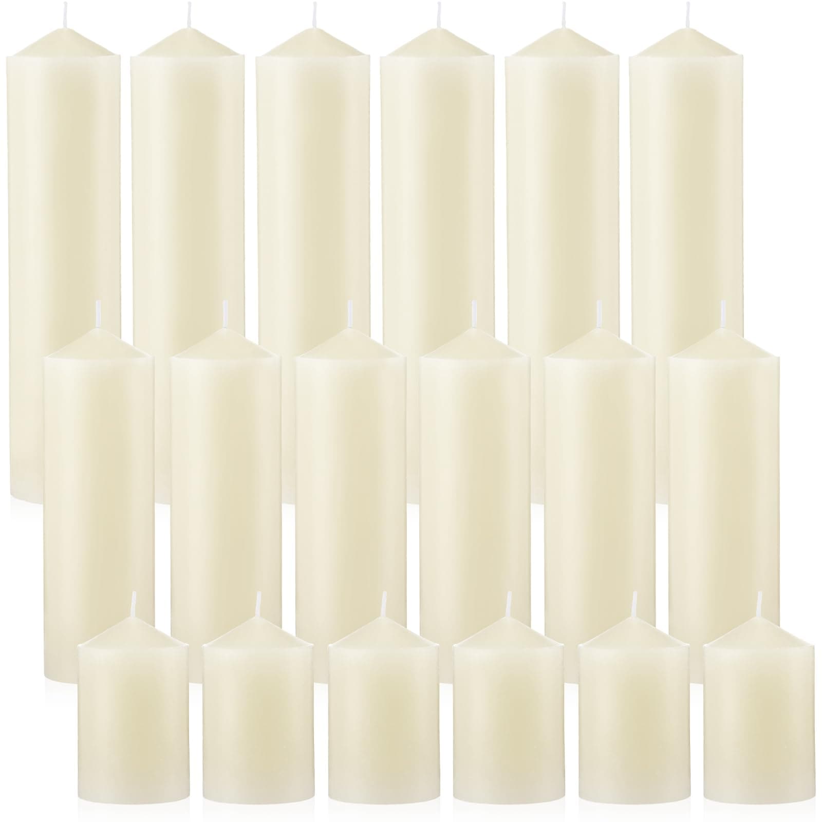 18-Piece Set of Ivory Pillar Candles for Weddings and Events