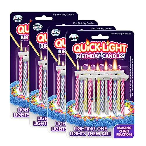 Quick Light Birthday Candles - Lighting One Lights Them All - Multi-Color 4-Pack