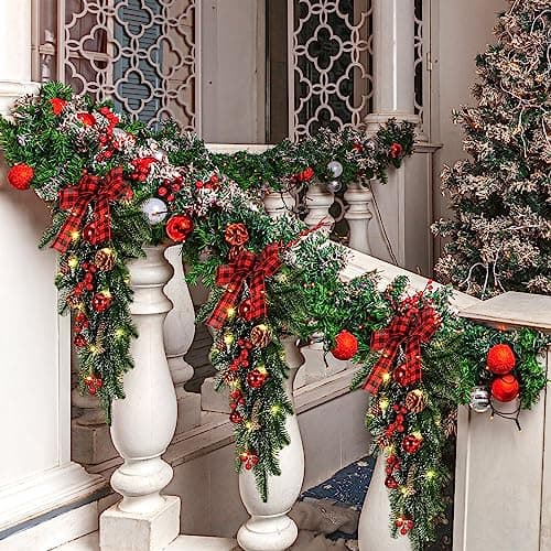 Warm Lighted 3PC Christmas Teardrop Swag Wreath for Door and Indoor/Outdoor Home Decor