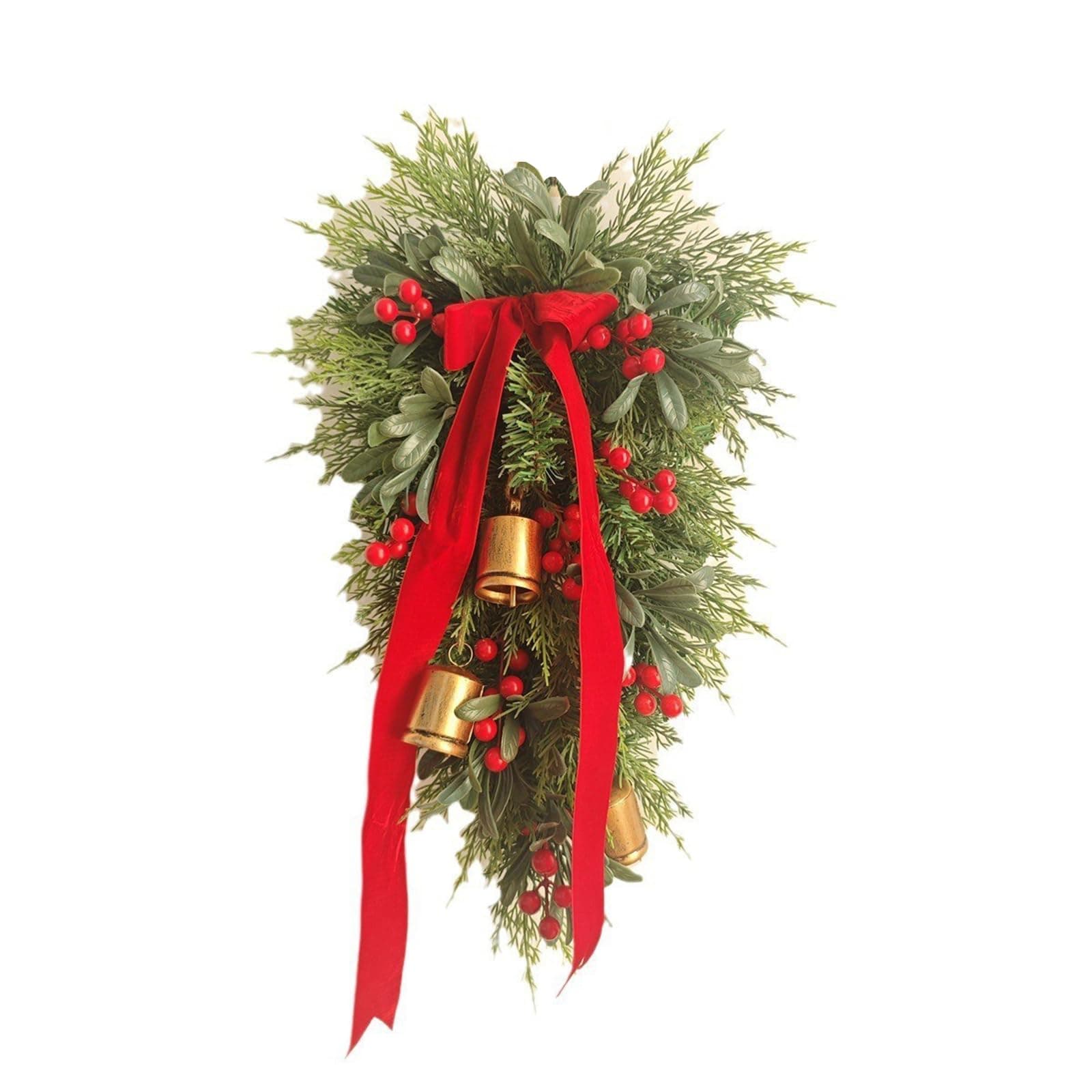 MOTUZP Red Berries & Bells 20 Inch Artificial Christmas Wreath