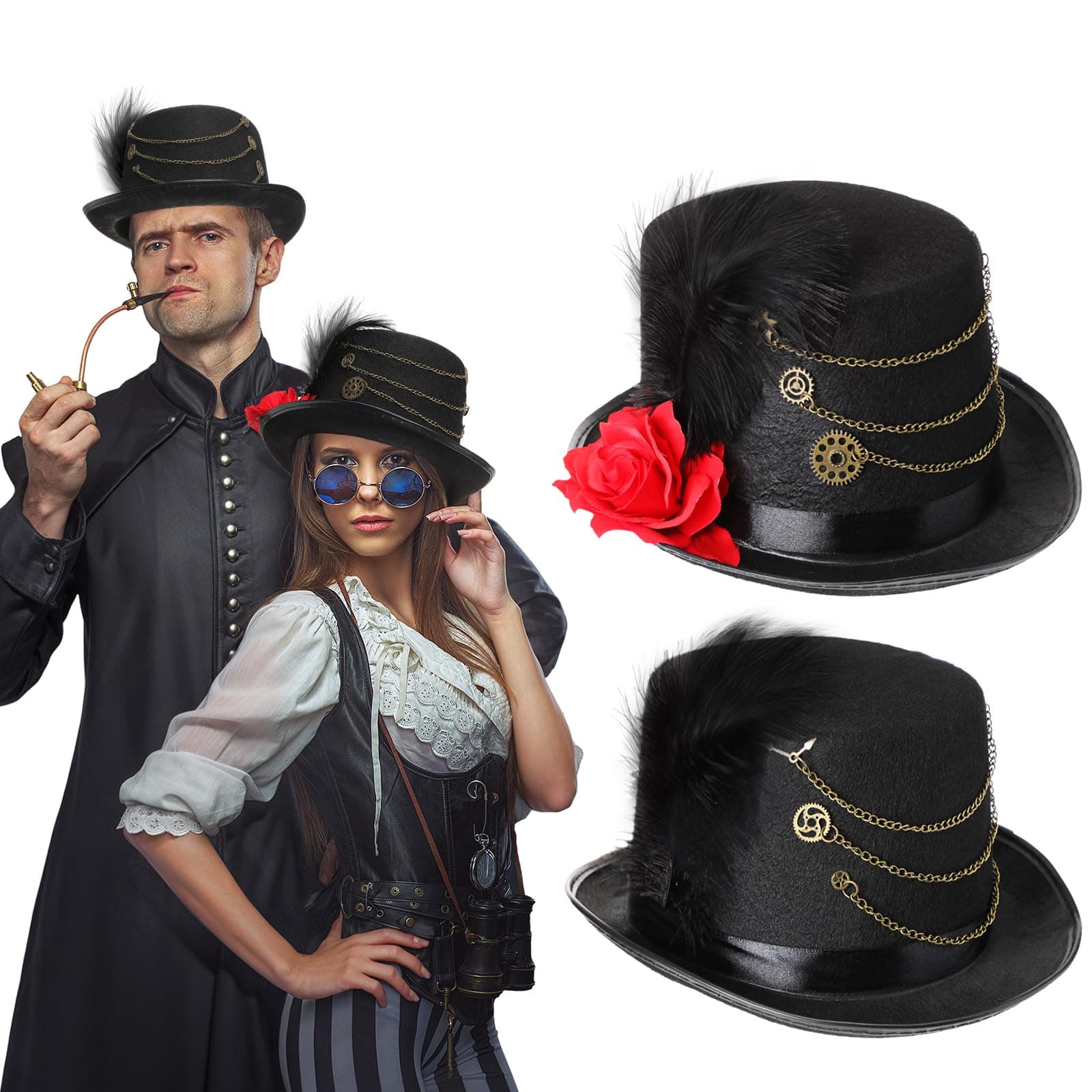 Ramede Steampunk Top Hat with Goggles for Halloween Cosplay Party