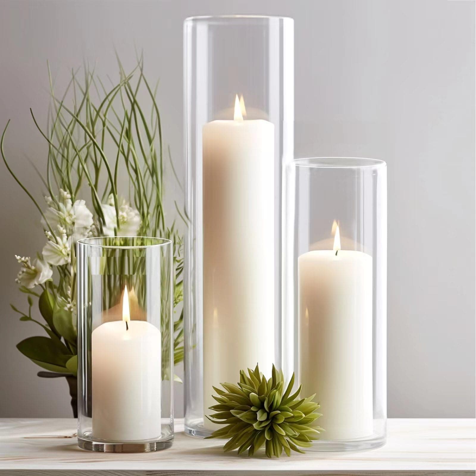 12 Pack White Pillar Candles in Glass Holders for Weddings and Decor by Sandraheer