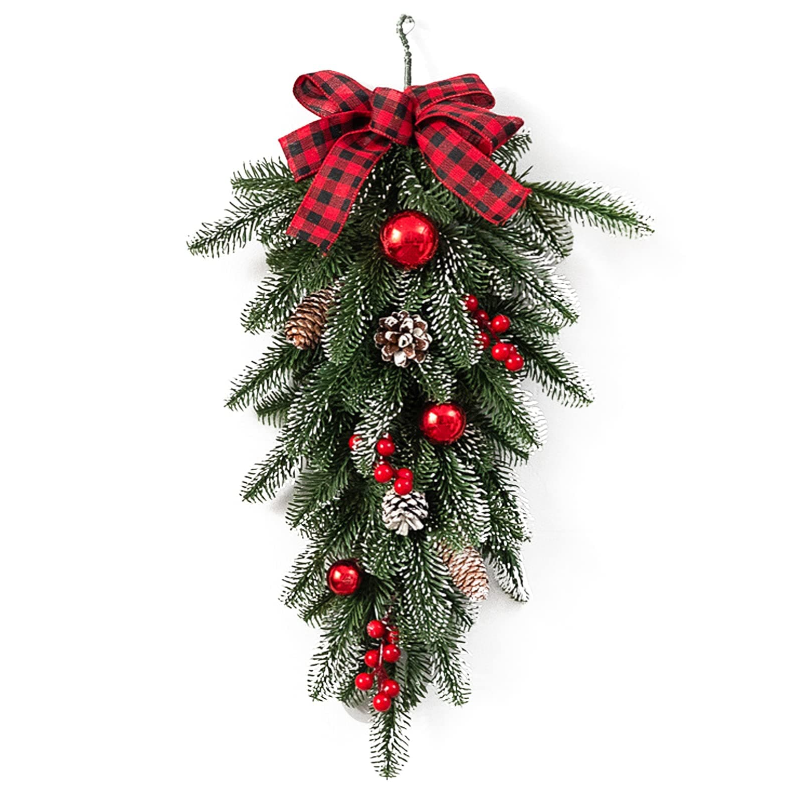 Red 2Pcs Christmas Teardrop Wreath Garland Ornament Pine Cone Decor (21in)