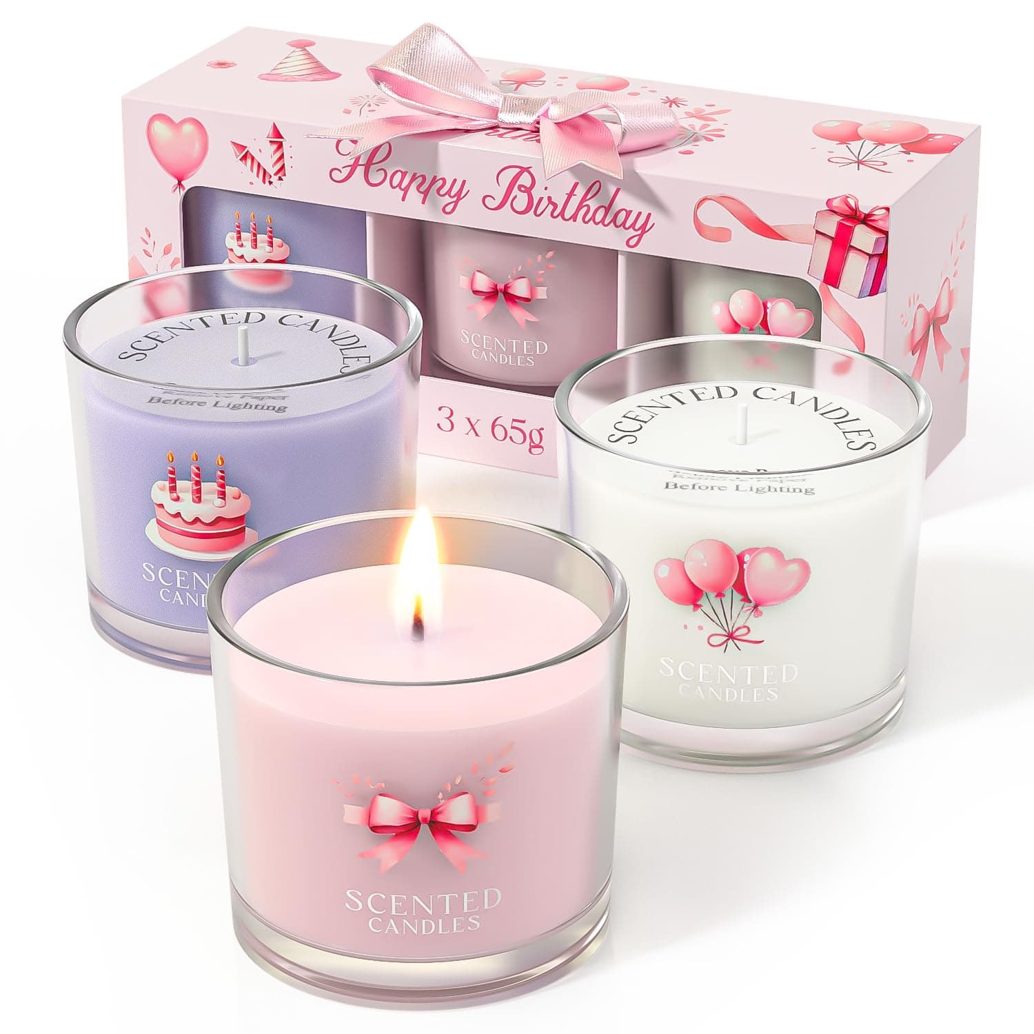 Stress Relief Scented Candle Gift Set, Pink + Purple + White