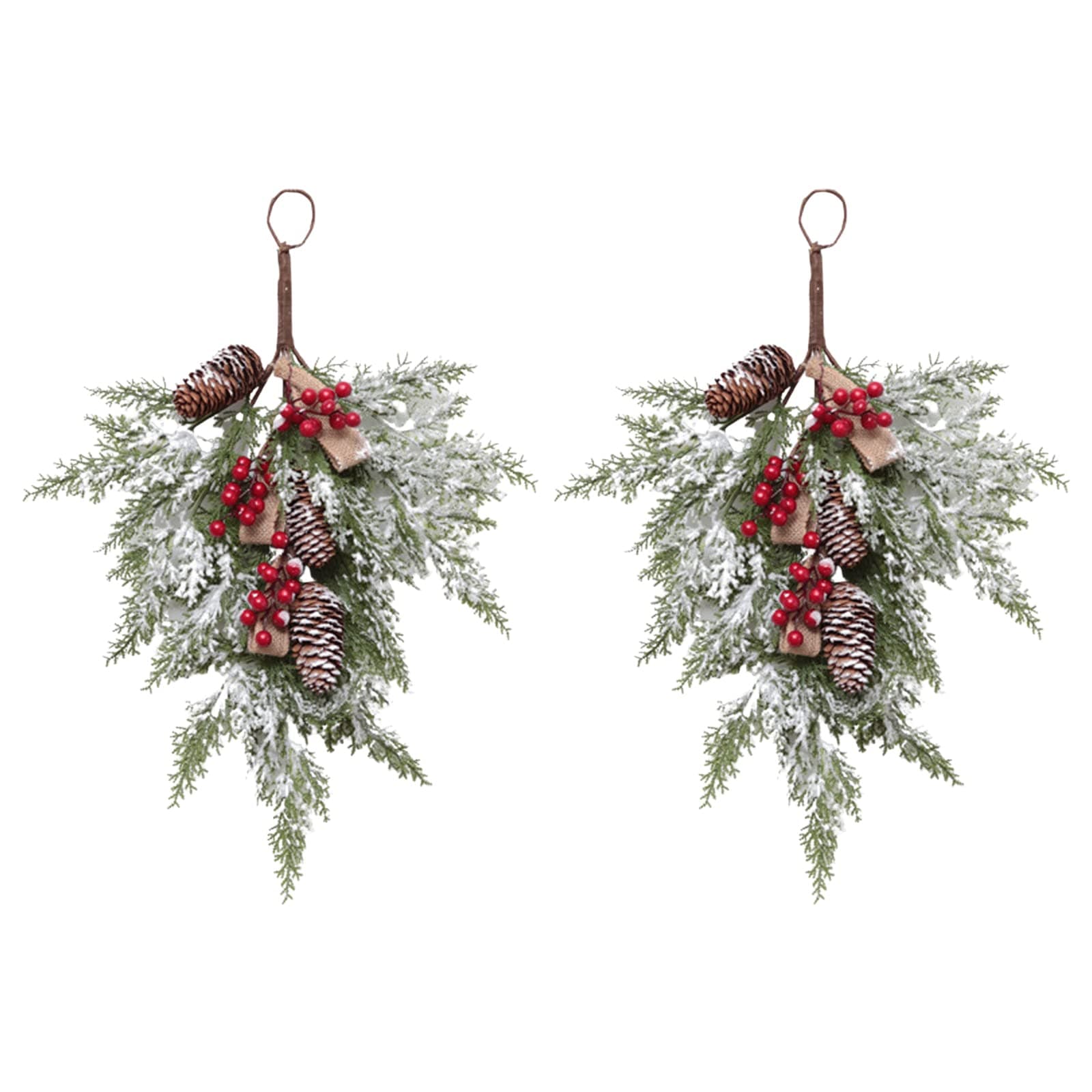 2 Pack Teardrop Christmas Swags with Red Berries for Home Decor