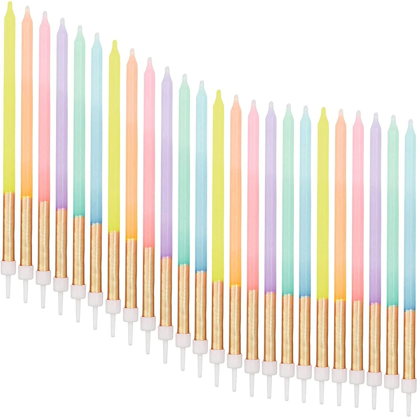 Pastel Ombre Long Thin Birthday Cake Candles (5 in., 24 Pack)