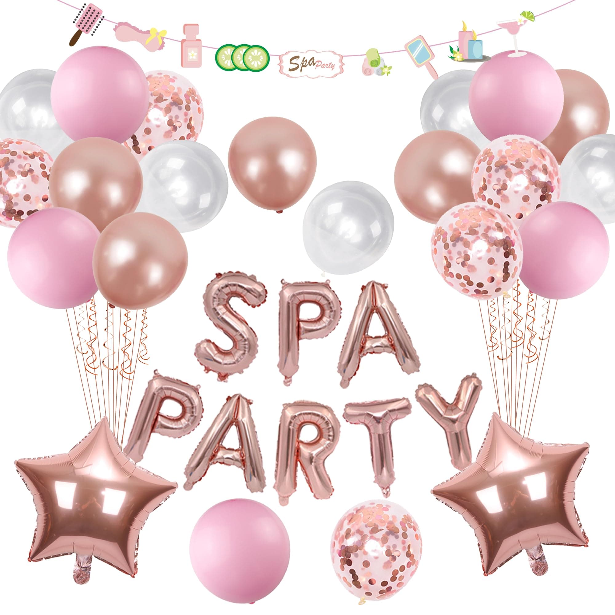 Rose Gold Spa Balloon Banner for Girls' Birthday Party Decorations