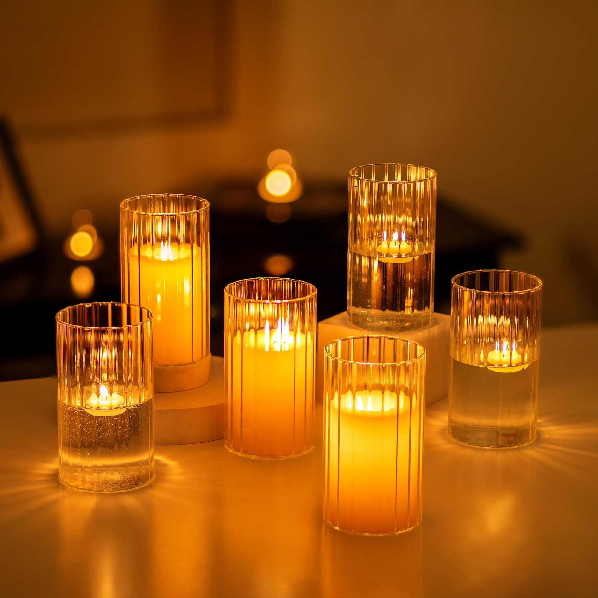 Hewory Glass Hurricane Candle Holders Set of 6, Clear Cylinder Vases