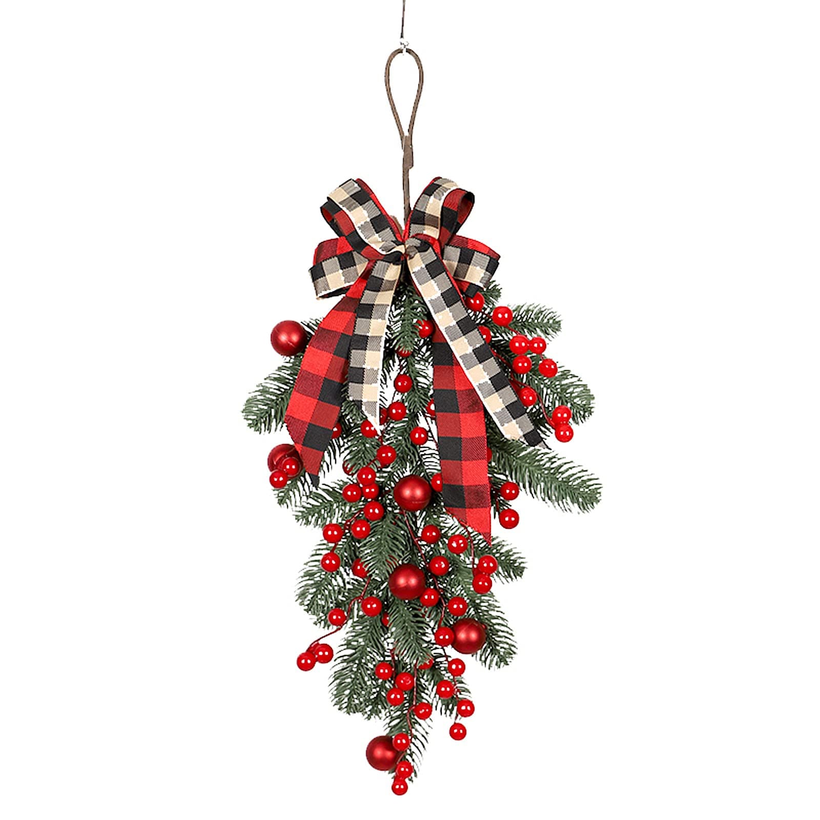 Pre-Lit Teardrop Swag Christmas Pine Garland with Berries
