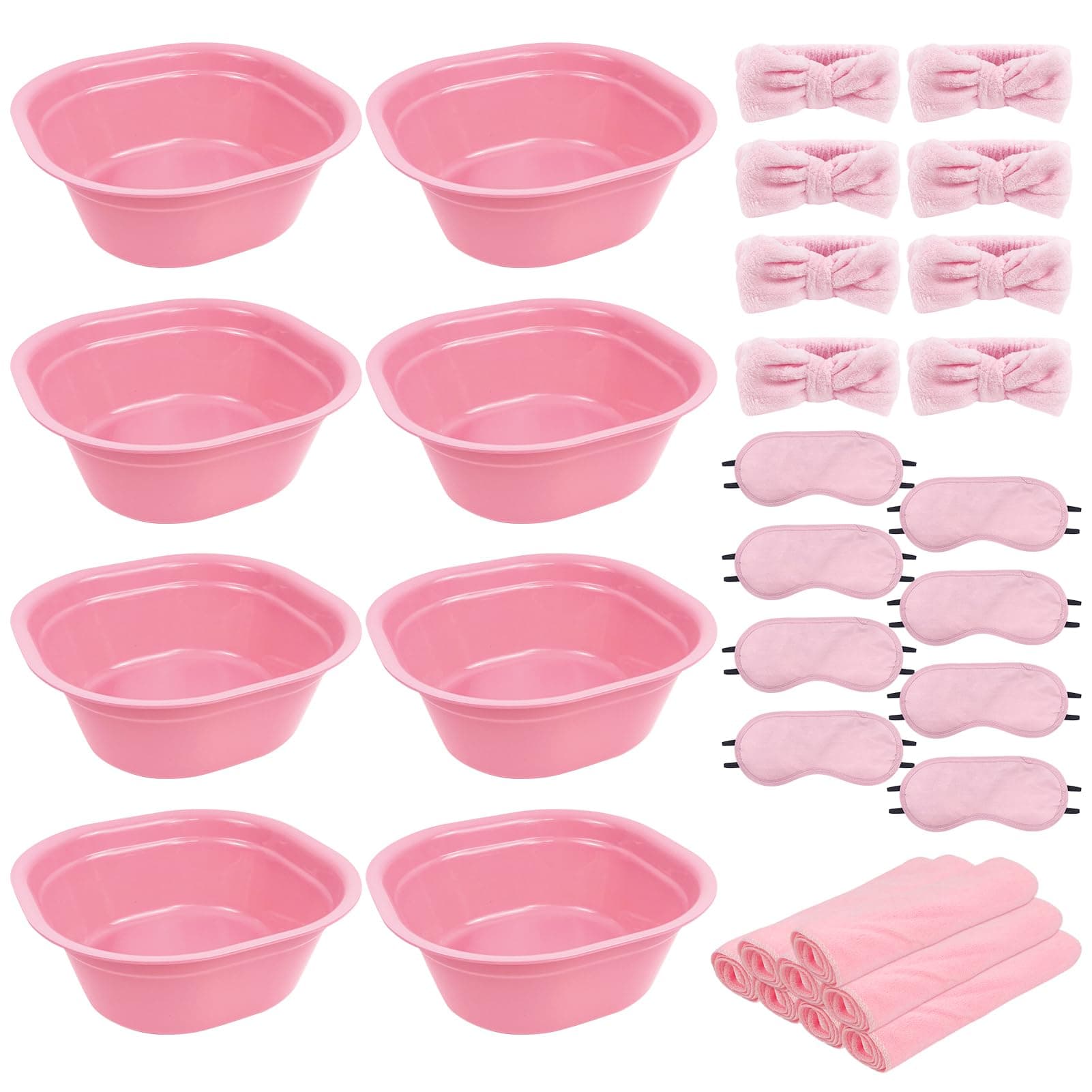 Light Pink 8-Tub Foot Spa Kit for Kids with Towels & Hairbands