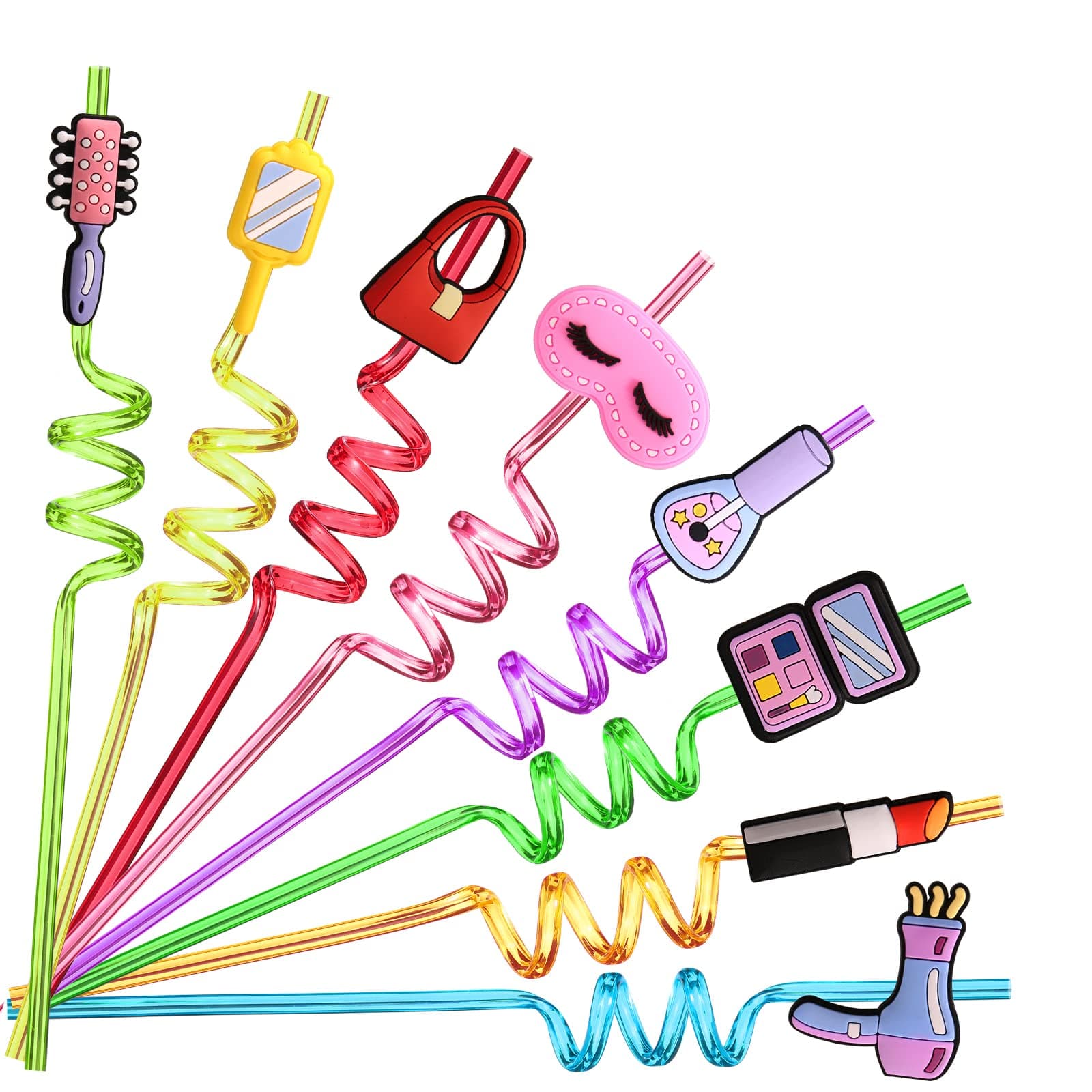 Reusable Pink Plastic Straws for Kids Spa Birthday Party Favors with Cleaning Brushes